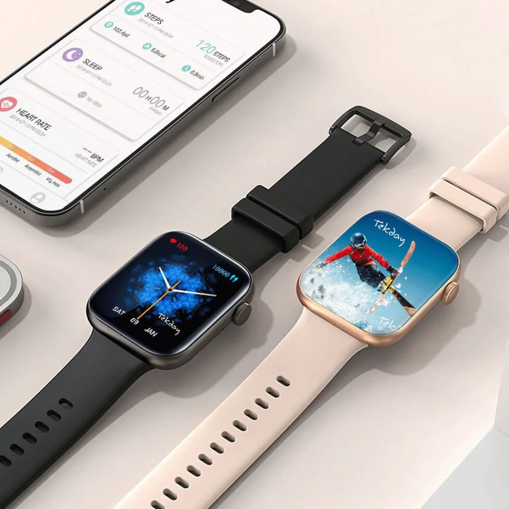 TEKDAY Montre Connectée cadran gris bracelet silicone noir