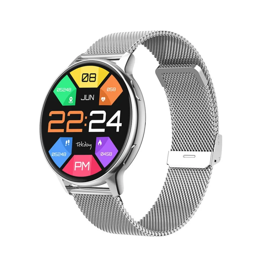 TEKDAY Montre Connectée cadran argenté bracelet acier argenté Discount