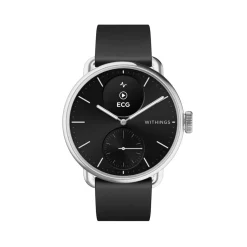WITHINGS Montre Connectée Scanwatch 2 cadran argenté bracelet silicone noir Outlet