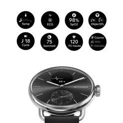 WITHINGS Montre Connectée Scanwatch 2 cadran argenté bracelet silicone noir Outlet