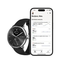 WITHINGS Montre Connectée Scanwatch 2 cadran argenté bracelet silicone noir Outlet
