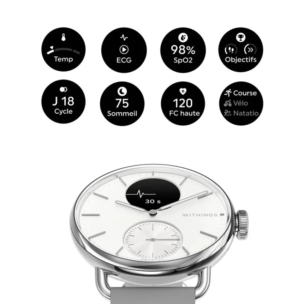 WITHINGS Montre Connectée Scanwatch 2 cadran argenté bracelet silicone gris Sale