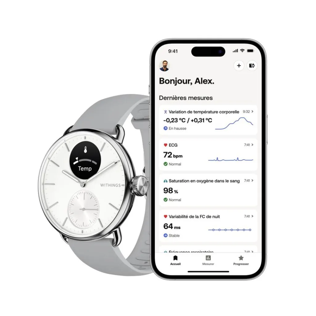WITHINGS Montre Connectée Scanwatch 2 cadran argenté bracelet silicone gris Sale