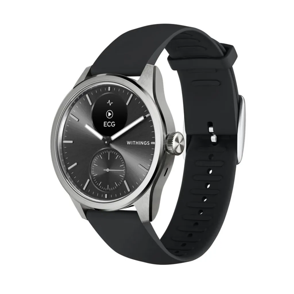 WITHINGS Montre Connectée Scanwatch 2 cadran argenté bracelet silicone noir Discount