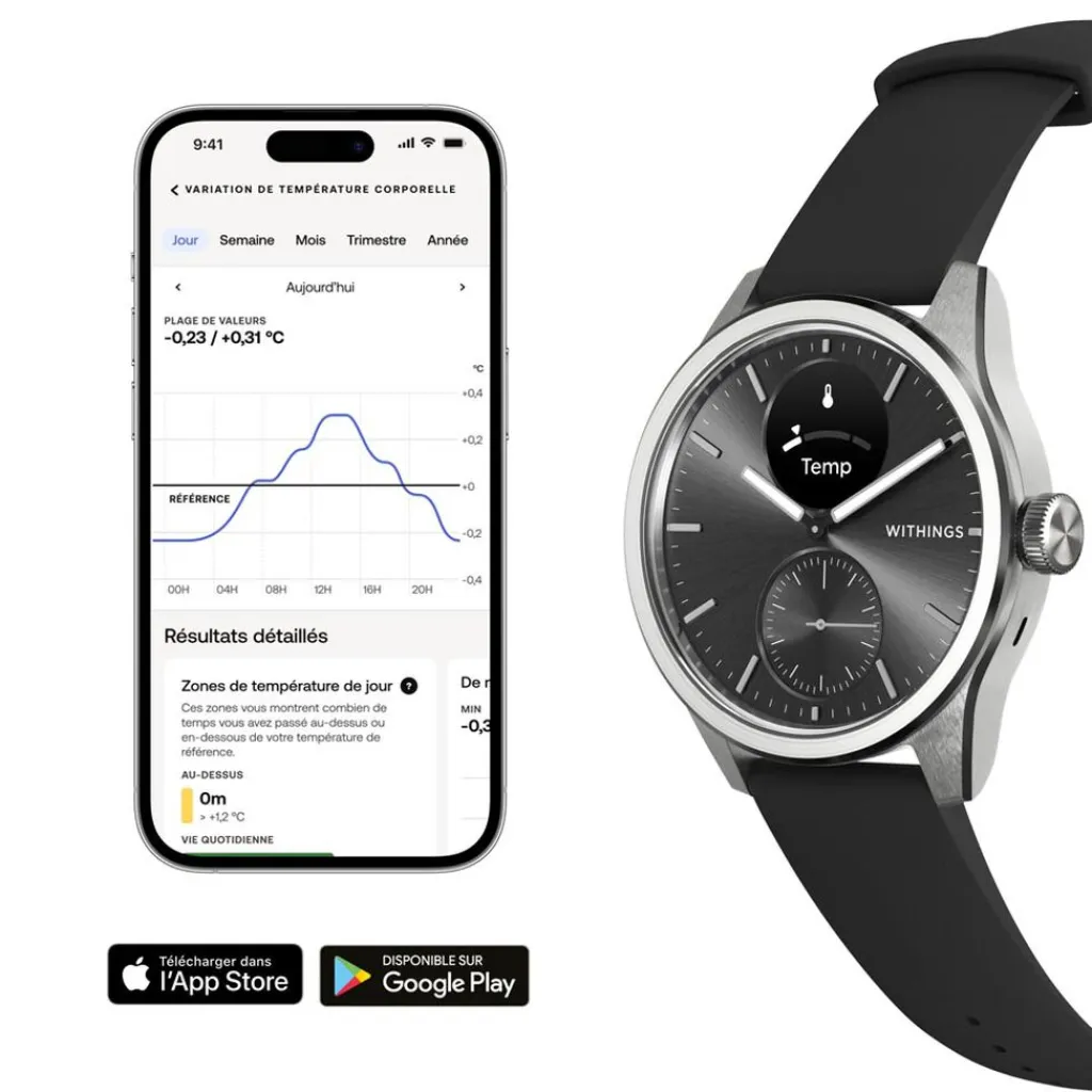 WITHINGS Montre Connectée Scanwatch 2 cadran argenté bracelet silicone noir Discount