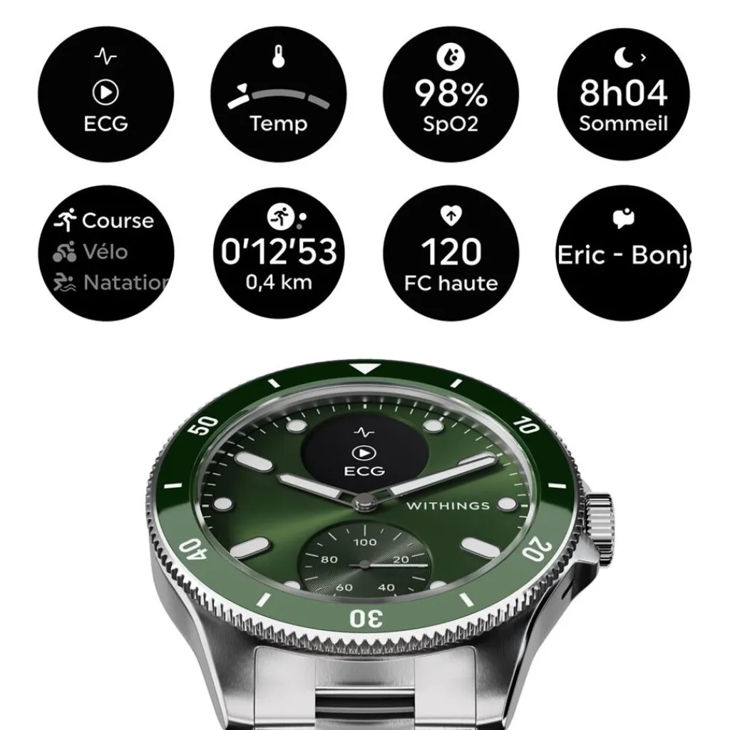 WITHINGS Montre Connectée Scanwatch Nova cadran argenté bracelet acier argenté Best