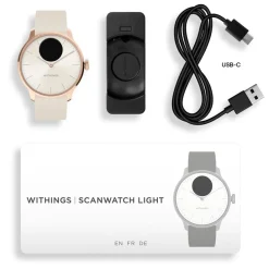 WITHINGS Montre Connectée Scanwatch Light cadran rose bracelet silicone cr&egrave;me Outlet