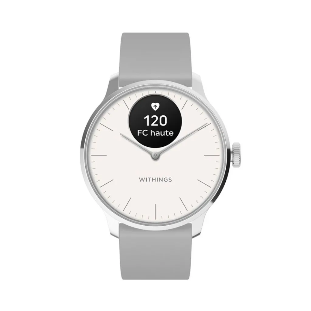 WITHINGS Montre Connectée Scanwatch Light cadran argenté bracelet silicone gris Discount