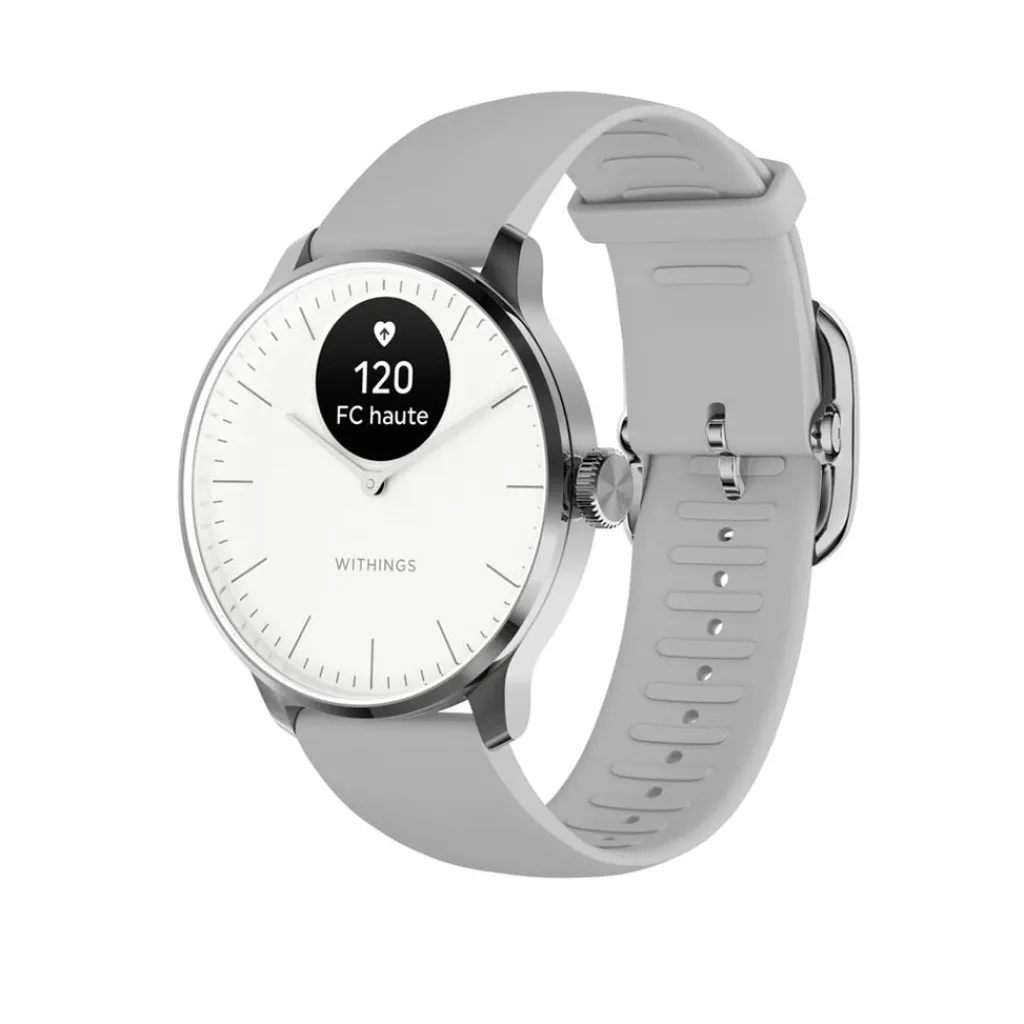 WITHINGS Montre Connectée Scanwatch Light cadran argenté bracelet silicone gris Discount