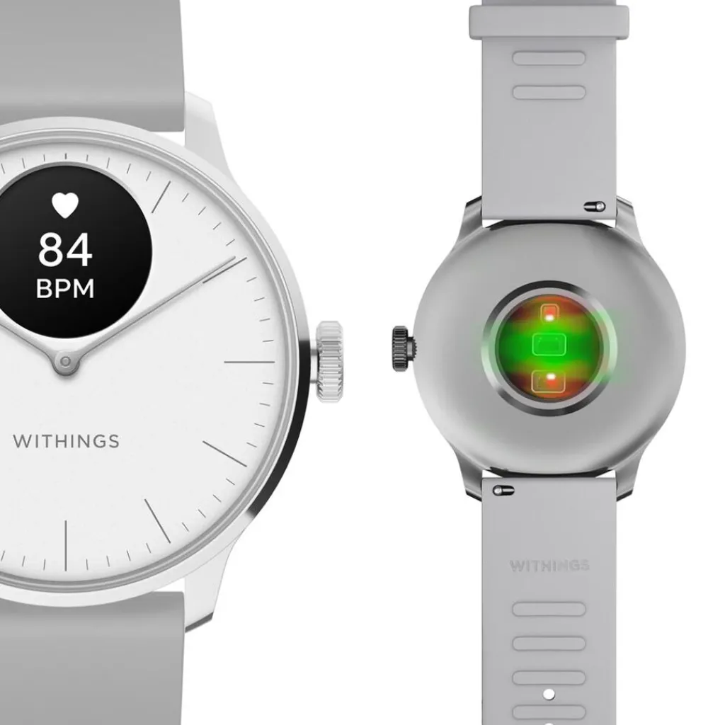 WITHINGS Montre Connectée Scanwatch Light cadran argenté bracelet silicone gris Discount
