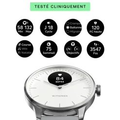 WITHINGS Montre Connectée Scanwatch Light cadran argenté bracelet silicone gris Discount