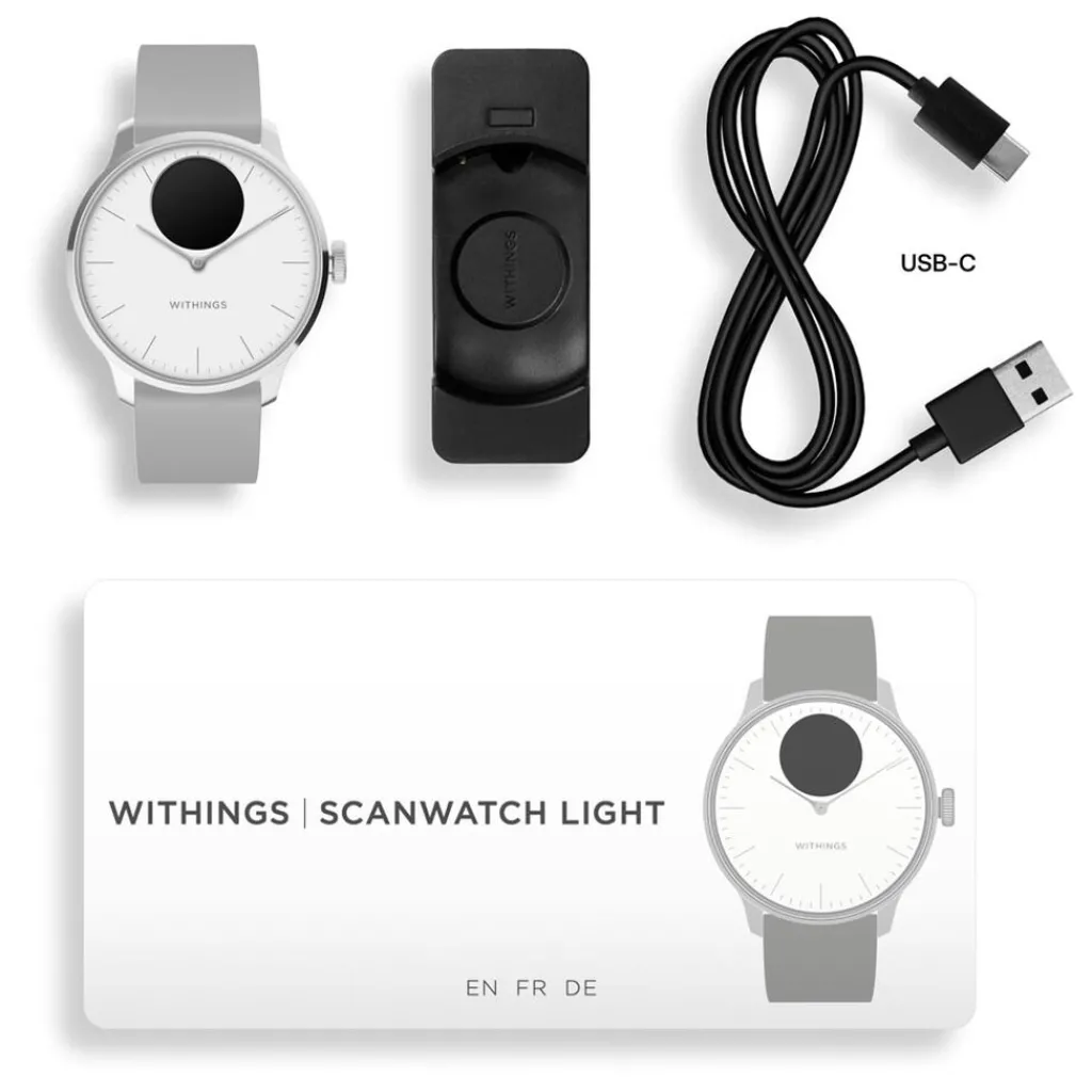 WITHINGS Montre Connectée Scanwatch Light cadran argenté bracelet silicone gris Discount