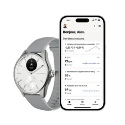 WITHINGS Montre Connectée Scanwatch 2 cadran argenté bracelet silicone gris Outlet