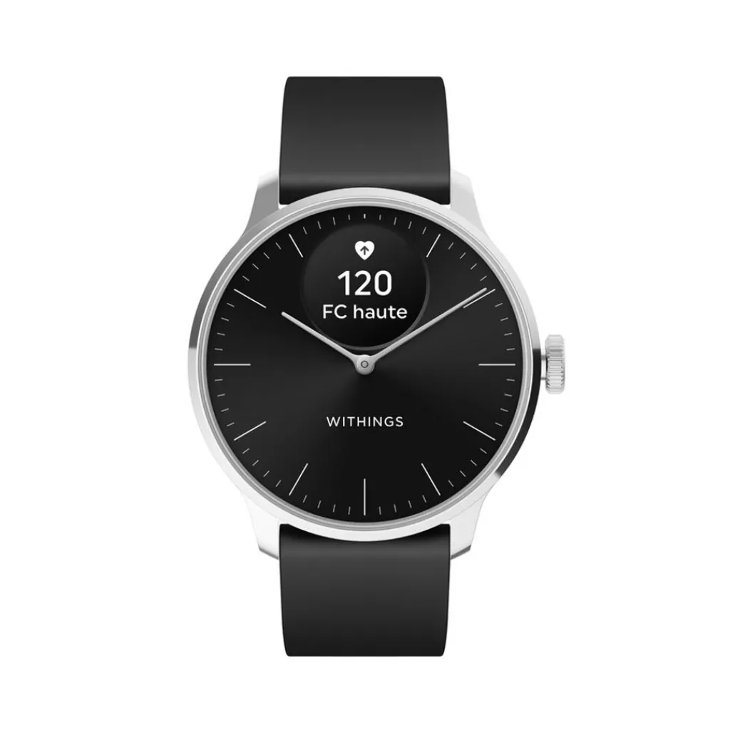 WITHINGS Montre Connectée Scanwatch Light cadran argenté bracelet silicone noir Outlet