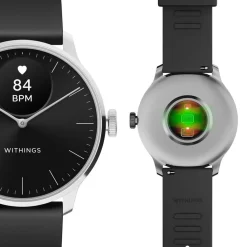 WITHINGS Montre Connectée Scanwatch Light cadran argenté bracelet silicone noir Outlet