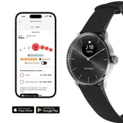 WITHINGS Montre Connectée Scanwatch Light cadran argenté bracelet silicone noir Outlet
