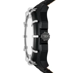 DIESEL Montre Framed Bleu cadran noir fond bleu bracelet cuir de vache noir Outlet