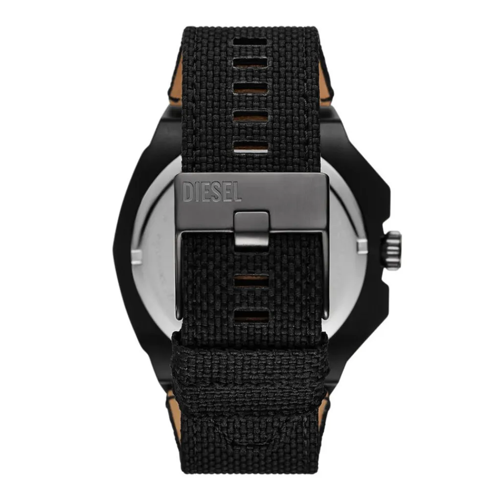 DIESEL Montre Framed Bleu cadran noir fond bleu bracelet cuir de vache noir Outlet