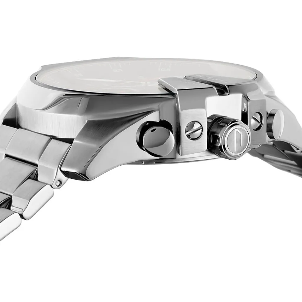 DIESEL Montre Mega Chief Noir cadran argenté fond noir bracelet acier argenté Clearance