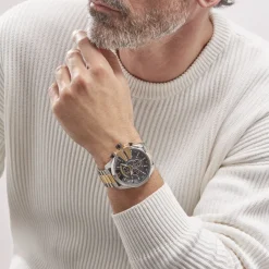 DIESEL Montre Mega Chief Noir cadran tricolore fond noir bracelet acier bicolore Hot