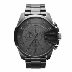 DIESEL Montre Mega Chief Gris cadran gris fond gunmetal bracelet acier gris New