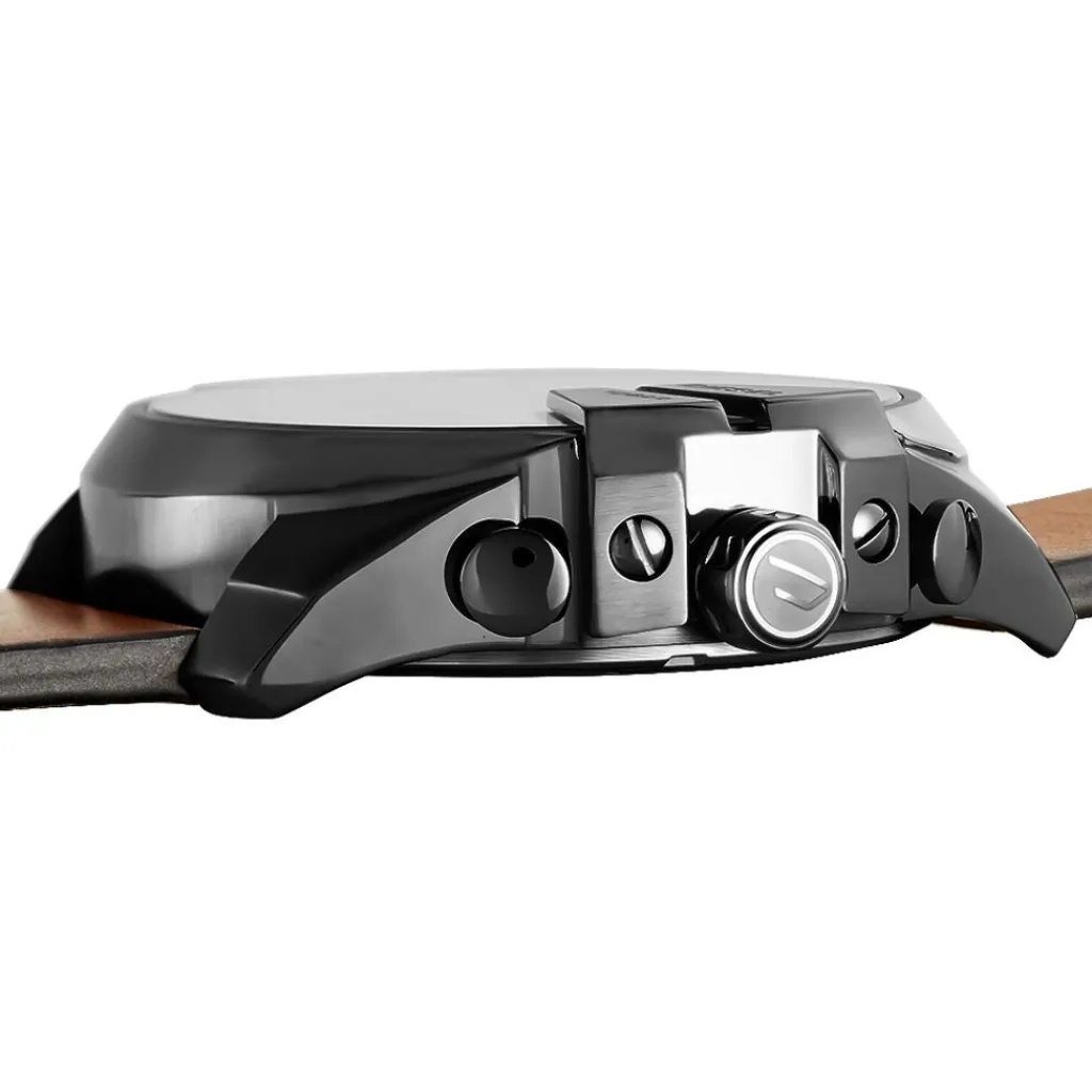 DIESEL Montre Mega Chief Noir cadran noir fond noir bracelet cuir marron Outlet