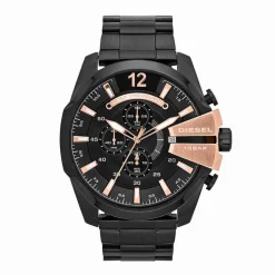 DIESEL Montre Mega Chief Noir cadran noir fond noir bracelet acier noir Best