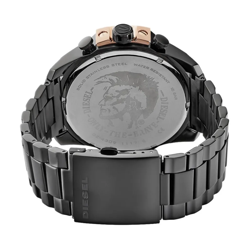 DIESEL Montre Mega Chief Noir cadran noir fond noir bracelet acier noir Best