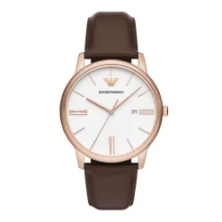 EMPORIO ARMANI Montre Blanc cadran rose fond blanc bracelet cuir marron Best