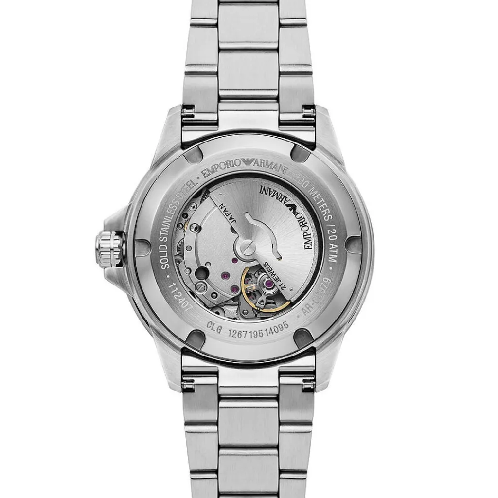 EMPORIO ARMANI Montre Bleu cadran argenté fond bleu bracelet acier argenté New