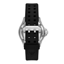 EMPORIO ARMANI Montre Noir cadran argenté fond noir bracelet silicone noir Clearance