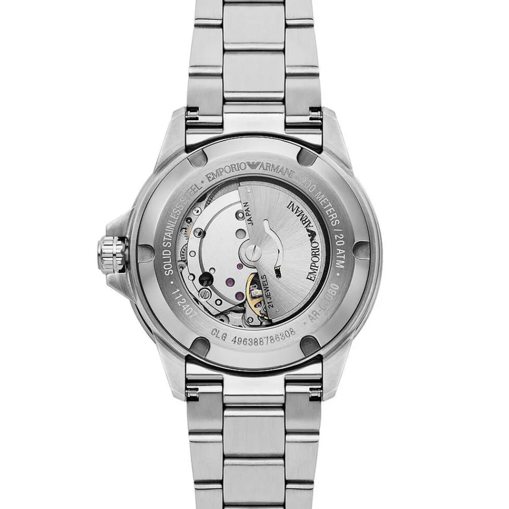 EMPORIO ARMANI Montre Vert cadran argenté fond vert bracelet acier argenté New