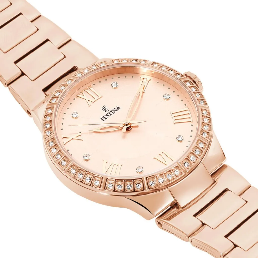 FESTINA Montre Boyfriend Rose cadran doré rose fond rose bracelet acier doré rose Outlet