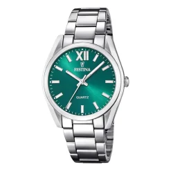 FESTINA Montre Boyfriend Vert cadran argenté fond vert bracelet acier argenté Outlet