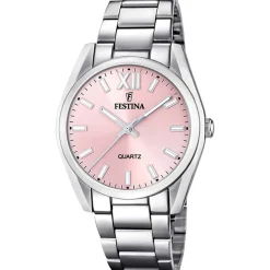 FESTINA Montre Boyfriend Rose cadran argenté fond rose bracelet acier argenté Hot