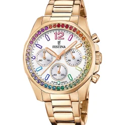 FESTINA Montre Boyfriend Blanc cadran doré rose fond blanc bracelet acier doré rose Online