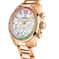 FESTINA Montre Boyfriend Blanc cadran doré rose fond blanc bracelet acier doré rose Online