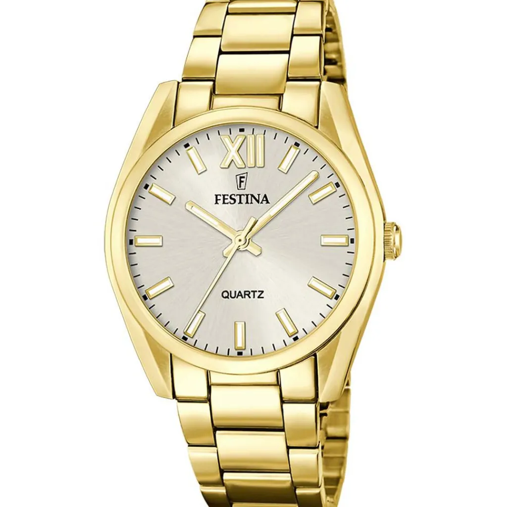 FESTINA Montre Boyfriend Champagne cadran doré fond champagne bracelet acier doré Discount