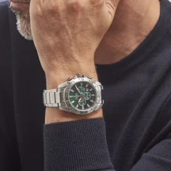 FESTINA Montre Chrono Bike Vert cadran argenté fond vert bracelet acier argenté New