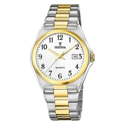 FESTINA Montre Classics Blanc cadran argenté fond blanc bracelet acier bicolore Outlet