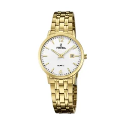 FESTINA Montre Classics Blanc cadran doré fond blanc bracelet acier doré Discount