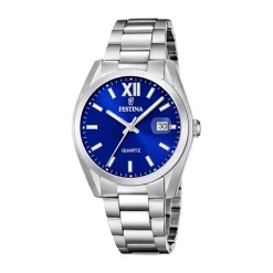 FESTINA Montre Classics Bleu cadran argenté fond bleu bracelet acier argenté Sale