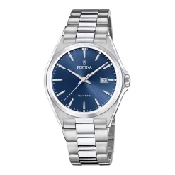 FESTINA Montre Classics Bleu cadran argenté fond bleu bracelet acier argenté Outlet