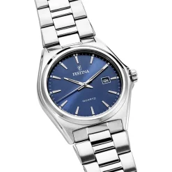 FESTINA Montre Classics Bleu cadran argenté fond bleu bracelet acier argenté Outlet