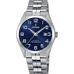 FESTINA Montre Classics Bleu cadran argenté fond bleu bracelet acier argenté Clearance