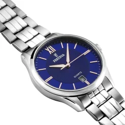 FESTINA Montre Classics Bleu cadran argenté fond bleu bracelet acier argenté New