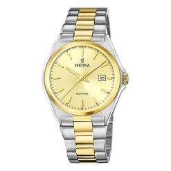FESTINA Montre Classics Doré cadran argenté fond doré bracelet acier bicolore New
