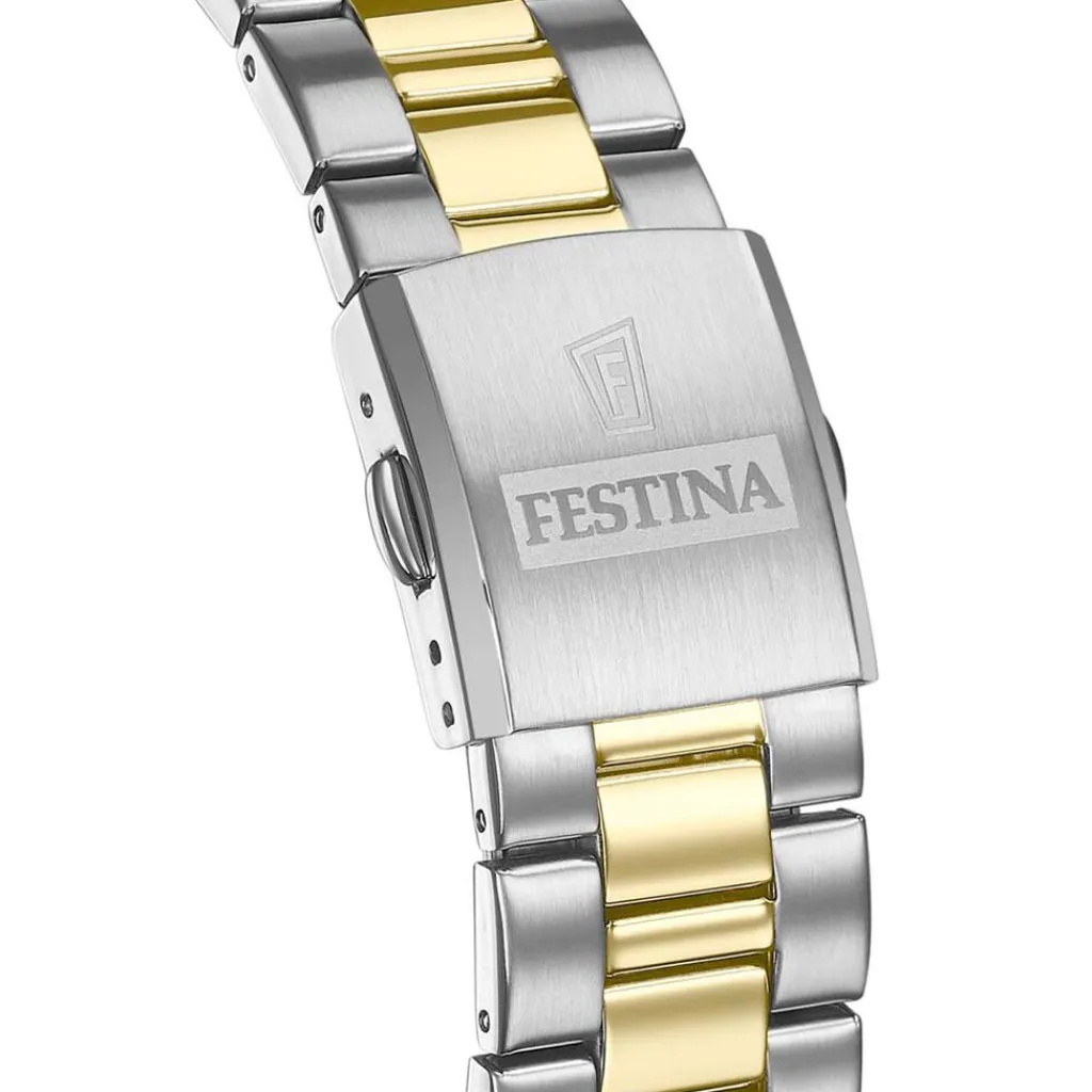 FESTINA Montre Classics Doré cadran argenté fond doré bracelet acier bicolore New