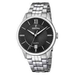 FESTINA Montre Classics Noir cadran argenté fond noir bracelet acier argenté Online