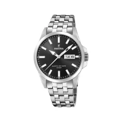 FESTINA Montre Classics Noir cadran argenté fond noir bracelet acier argenté Hot